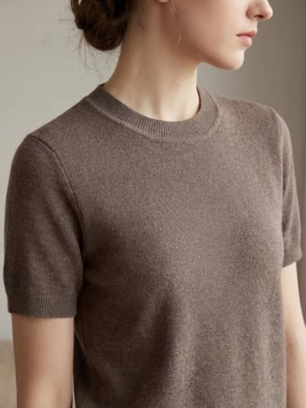 Lightweight Wool Blend Short Sleeve Sweater Top - Crewneck Pullover for Work - Picture 2 of 5